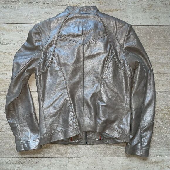 Bernardo Design Womens 100% Leather Jacket Gold Metallic Size M‎ - Picture 6 of 6